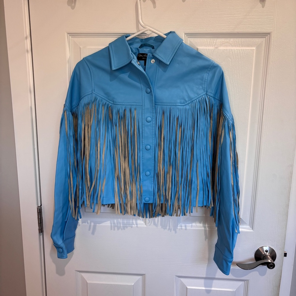 Miss Selfridge fringe faux leather jacket